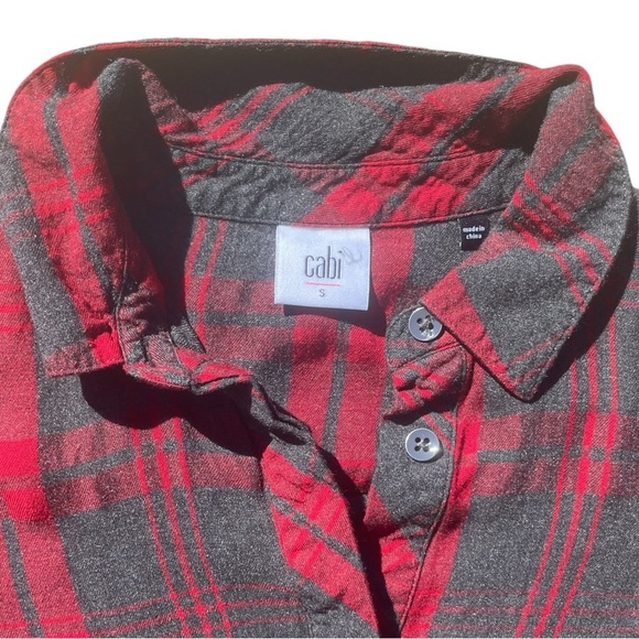 Cabi Cunningham Red Plaid Popover Button Up Shirt Size Small - Picture 3 of 5